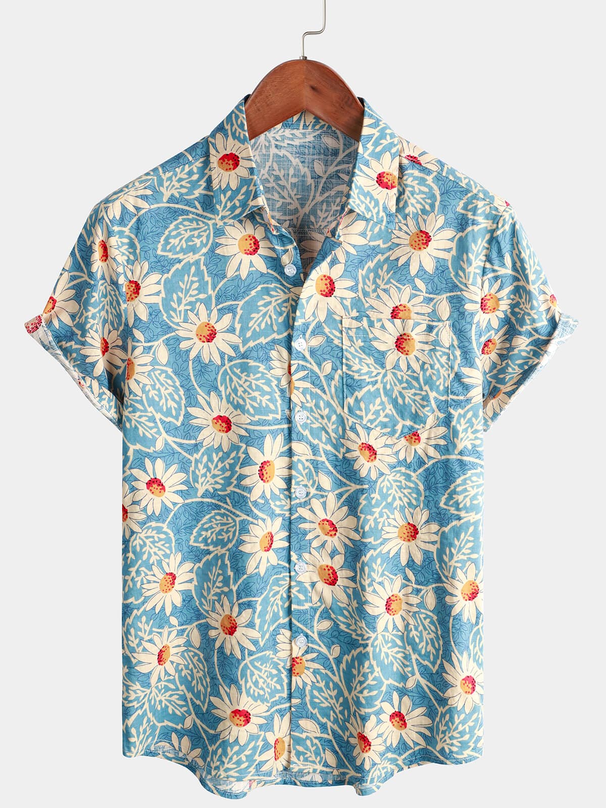 Men's retro cotton Hawaiian floral shirt