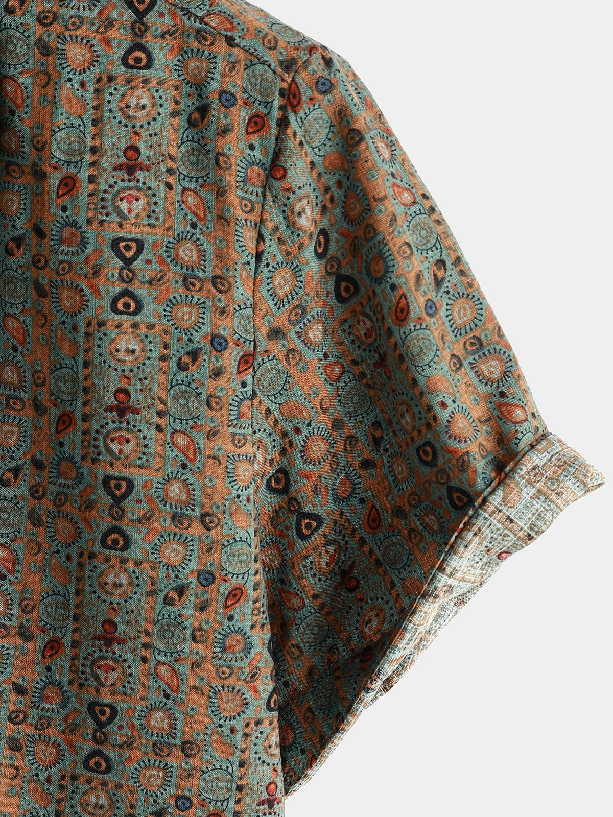Men's 70s Vintage Brown Bohemian Tribal Retro Short Sleeve Paisley Print Shirt