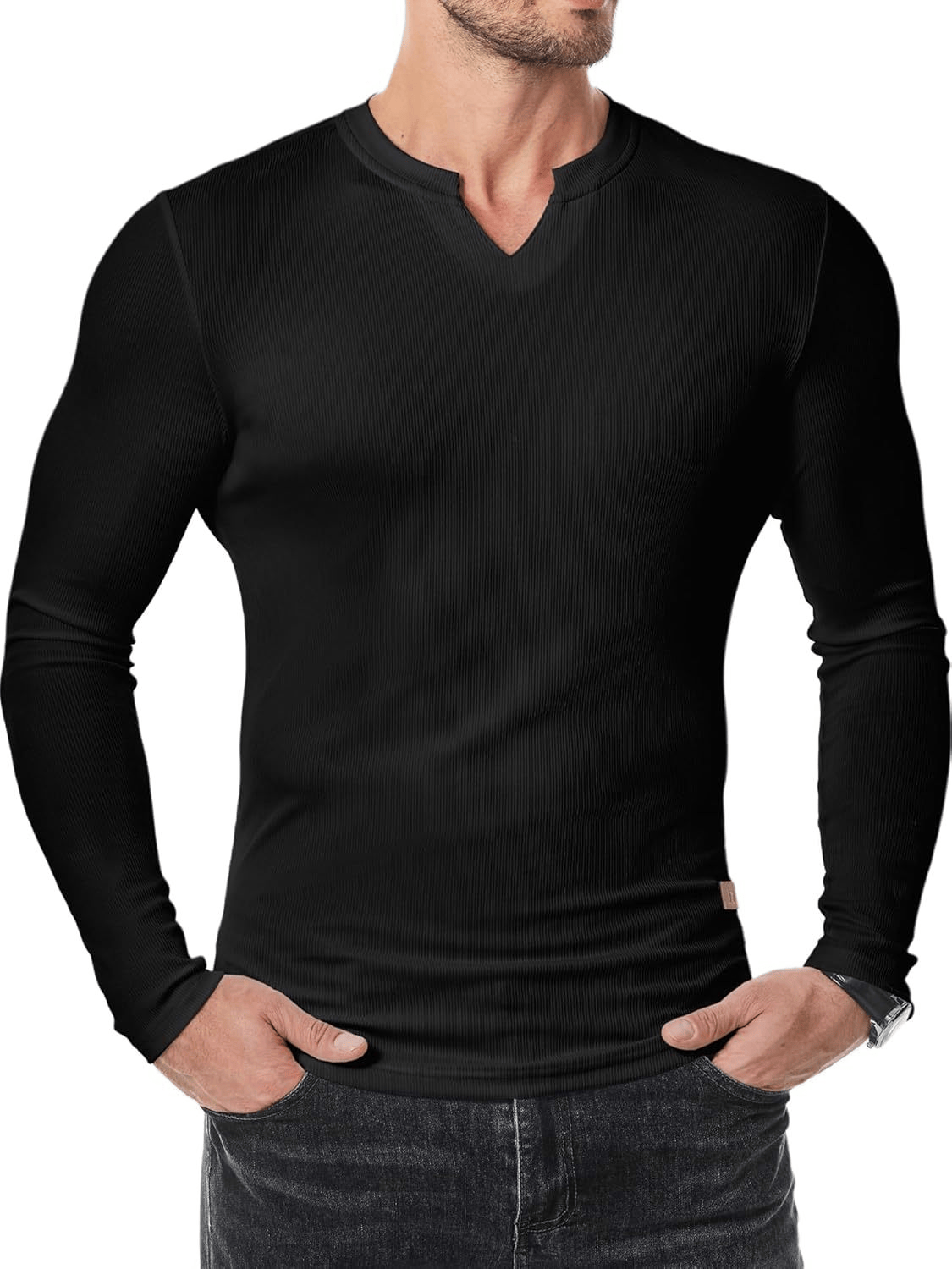 Men’s Slim-Fit V-Neck Long Sleeve T-Shirt – Casual Stretch Layering Top