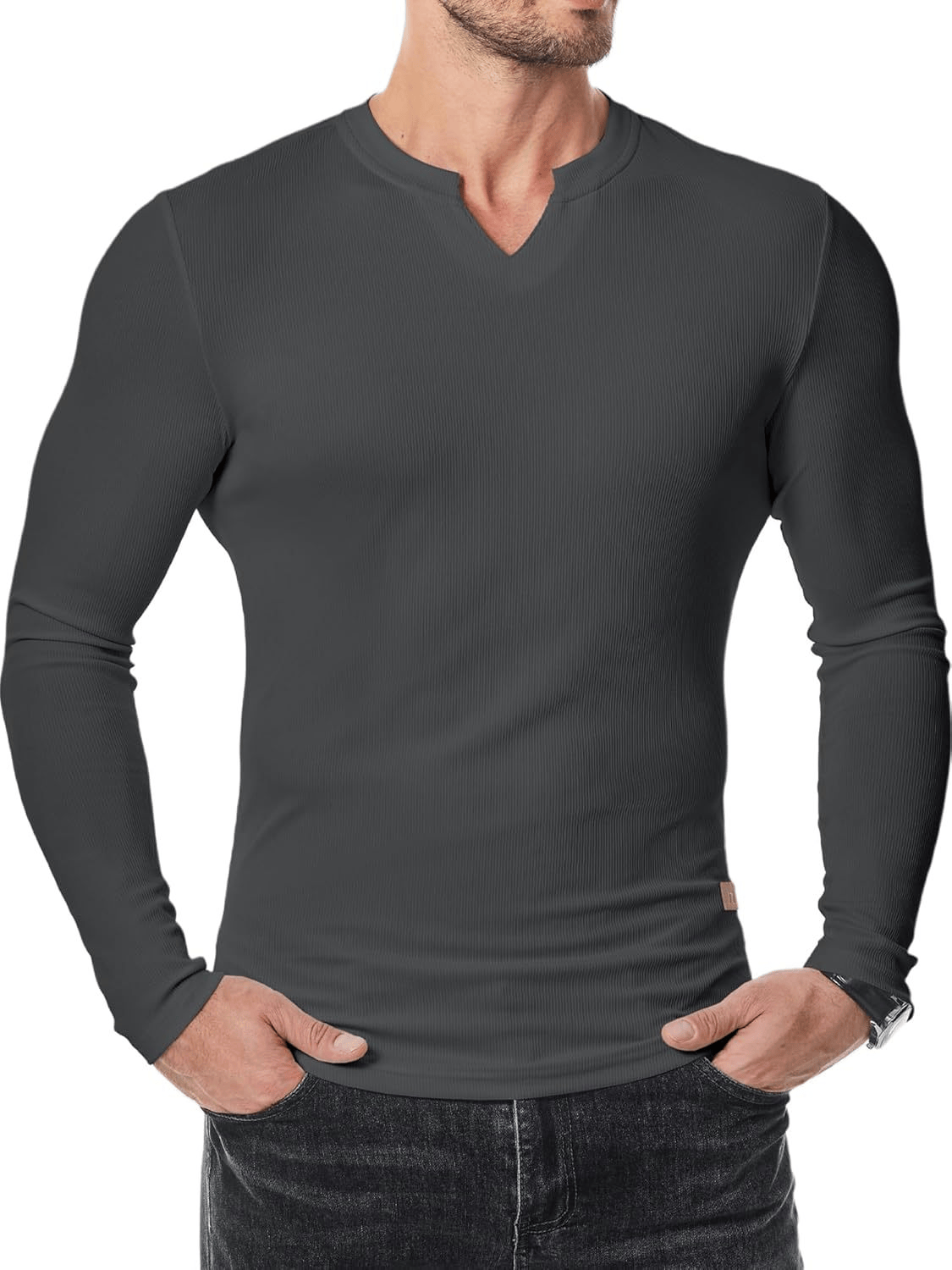 Men’s Slim-Fit V-Neck Long Sleeve T-Shirt – Casual Stretch Layering Top