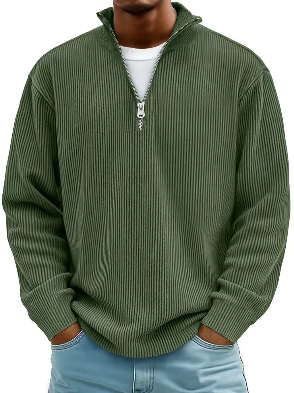 DELACROIX | Marc Ribbed Zip-Neck Sweater
