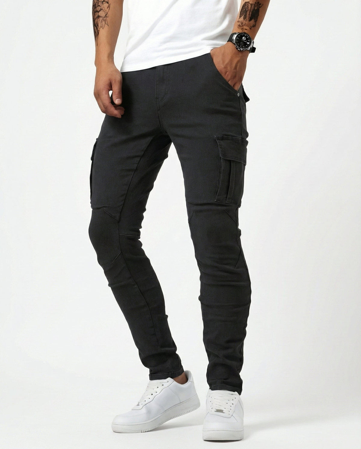 Navy Stretch Cargo Trousers