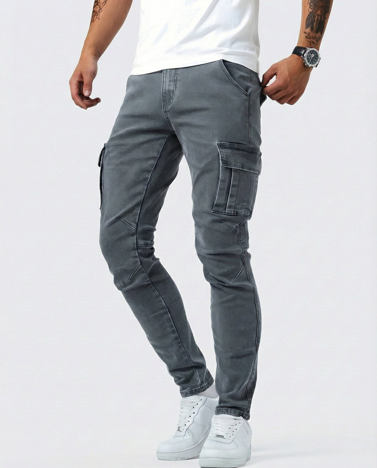 Navy Stretch Cargo Trousers