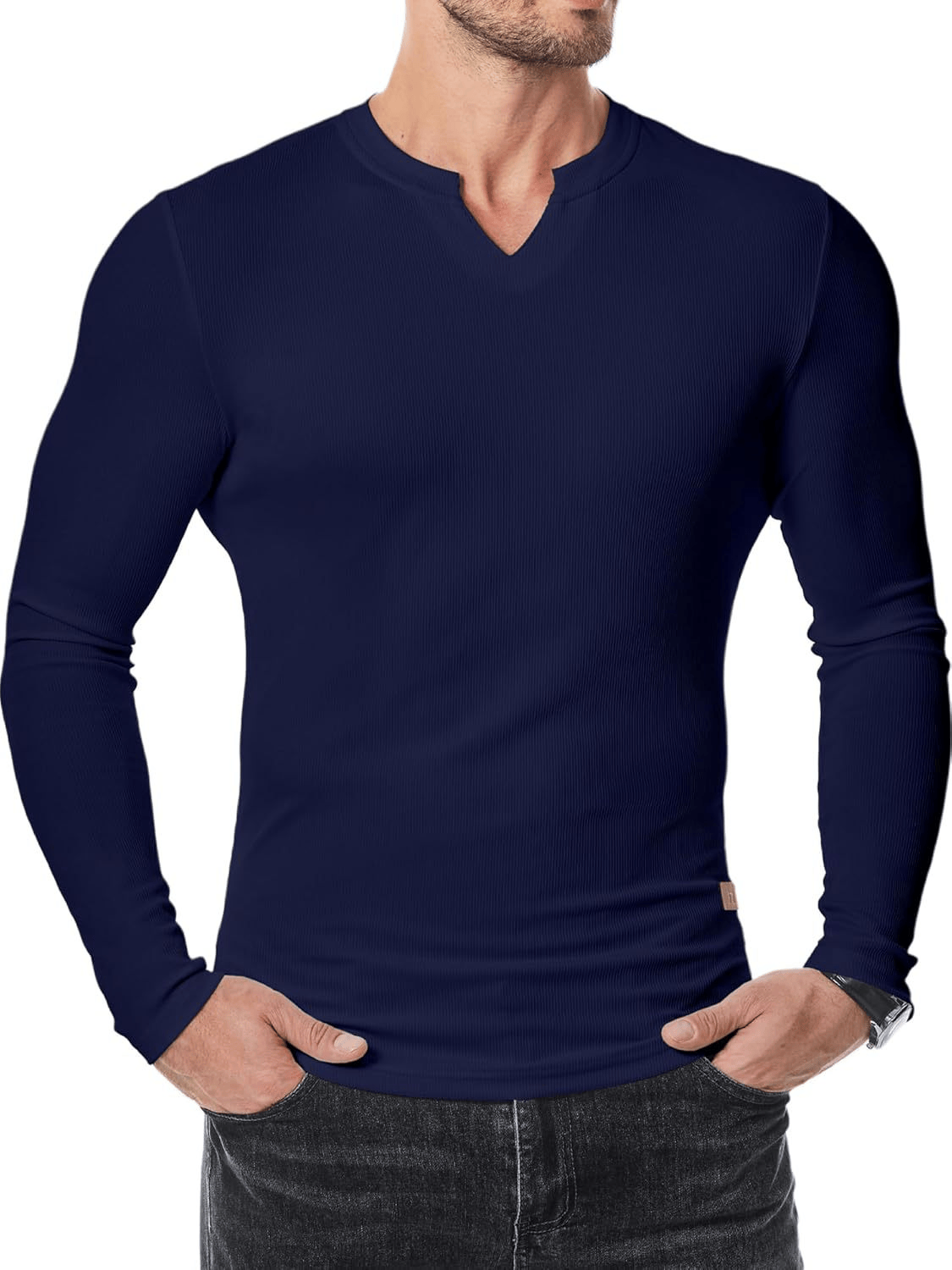 Men’s Slim-Fit V-Neck Long Sleeve T-Shirt – Casual Stretch Layering Top