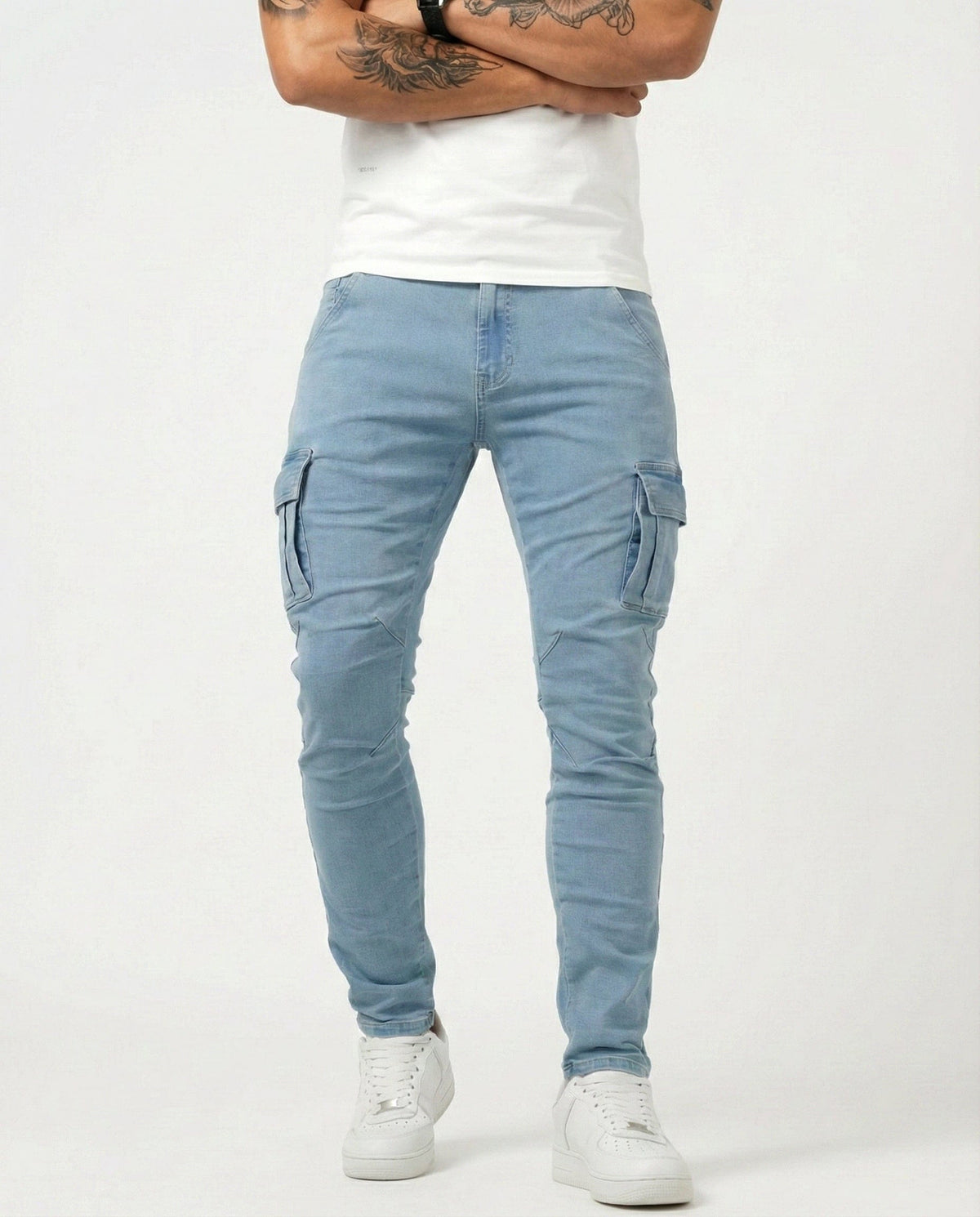 Navy Stretch Cargo Trousers