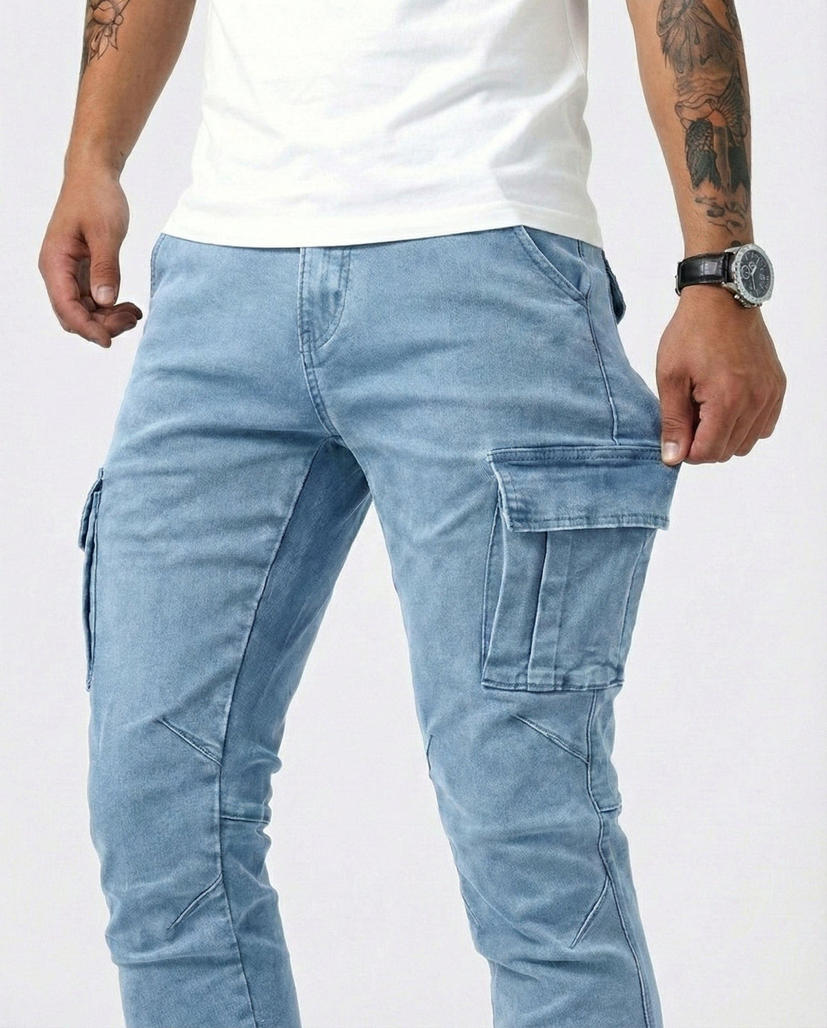 Navy Stretch Cargo Trousers