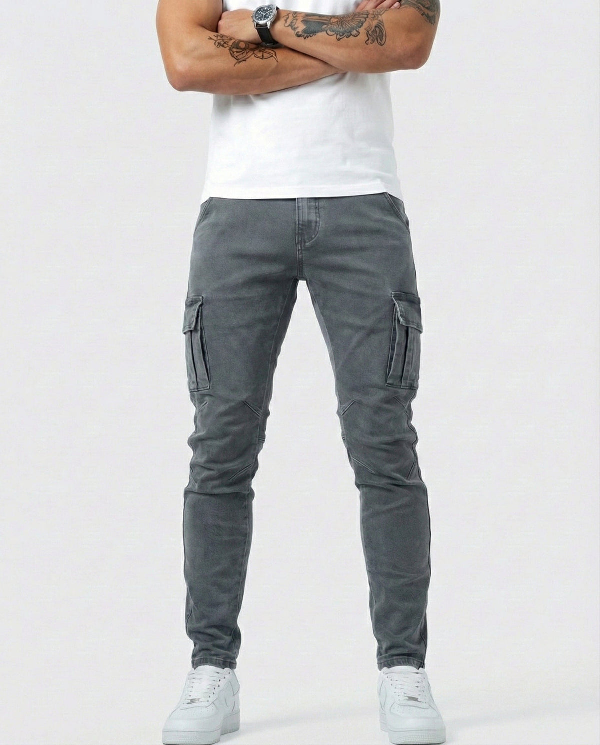 Navy Stretch Cargo Trousers