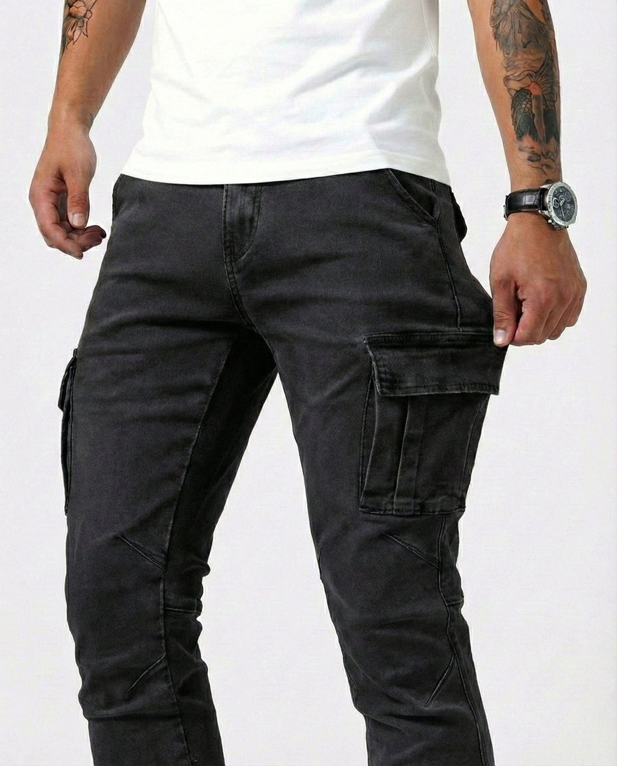 Navy Stretch Cargo Trousers