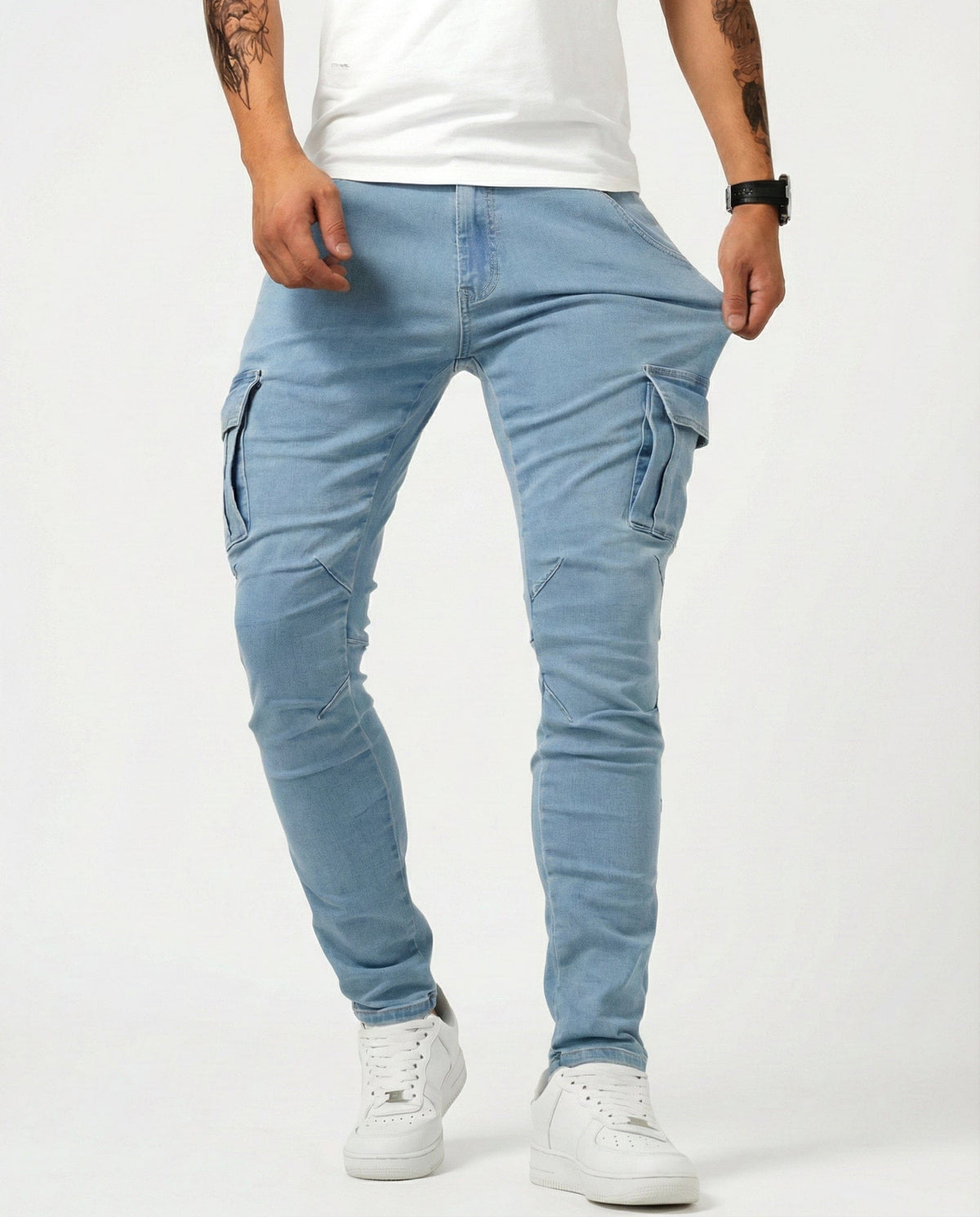 Navy Stretch Cargo Trousers