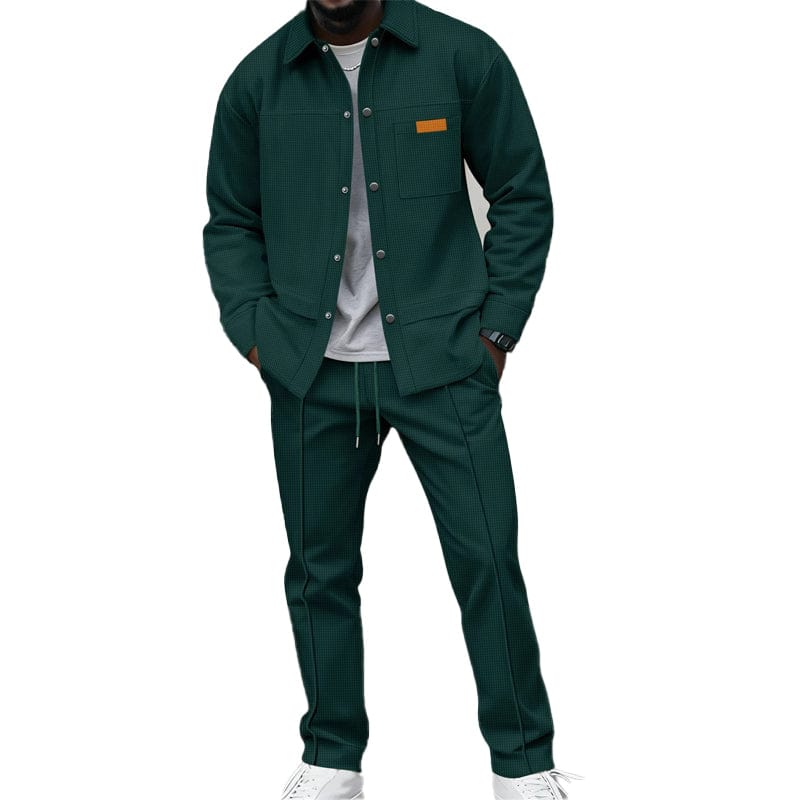 Men's two-piece casual waffle knit outfit: jacket and trousers