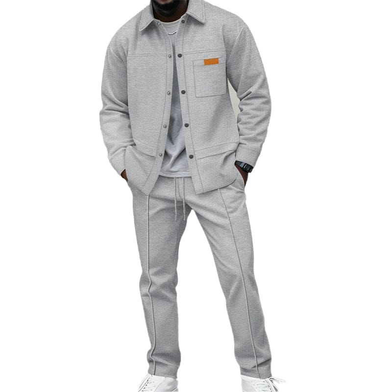 Men's two-piece casual waffle knit outfit: jacket and trousers
