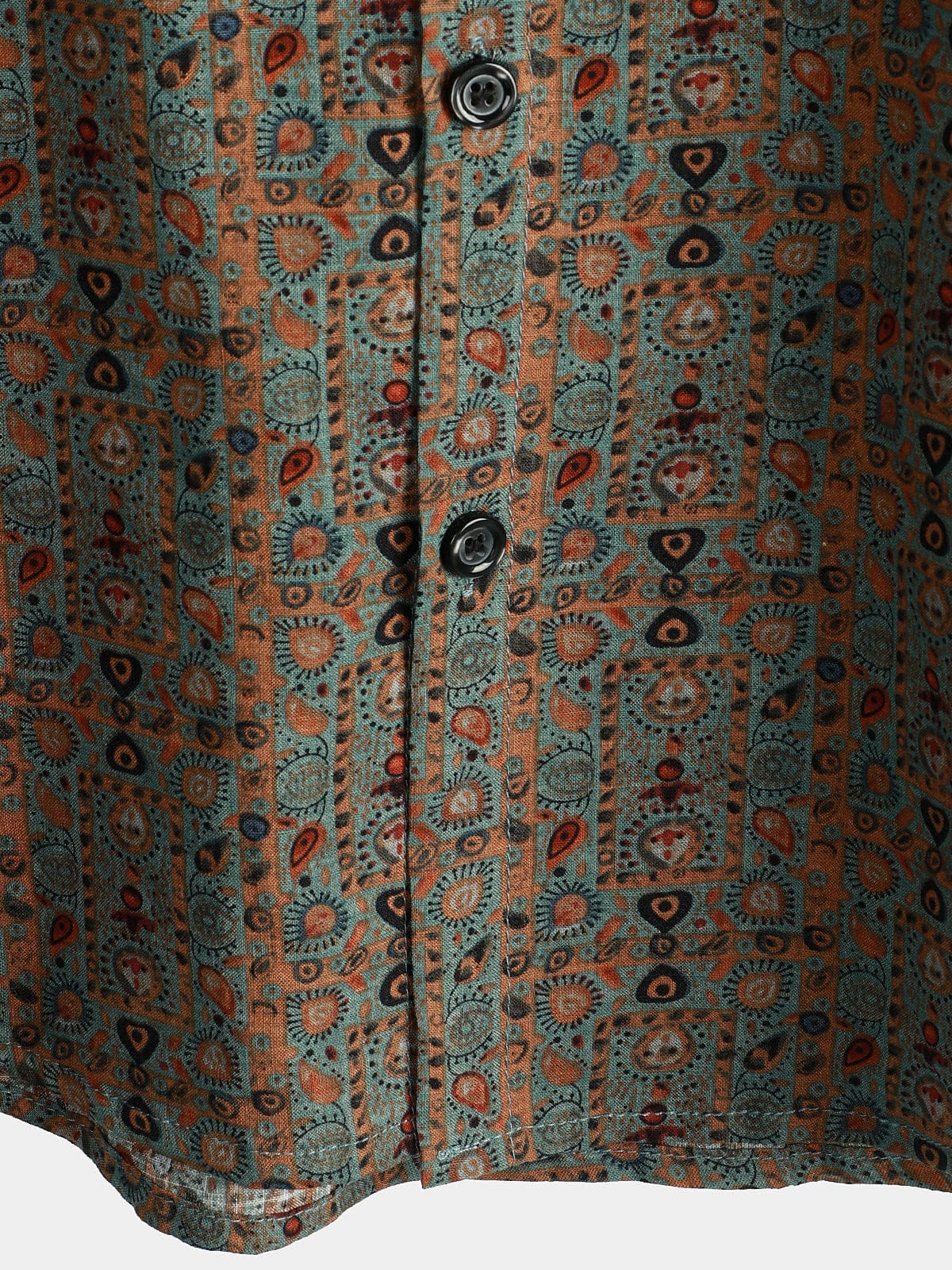 Men's 70s Vintage Brown Bohemian Tribal Retro Short Sleeve Paisley Print Shirt