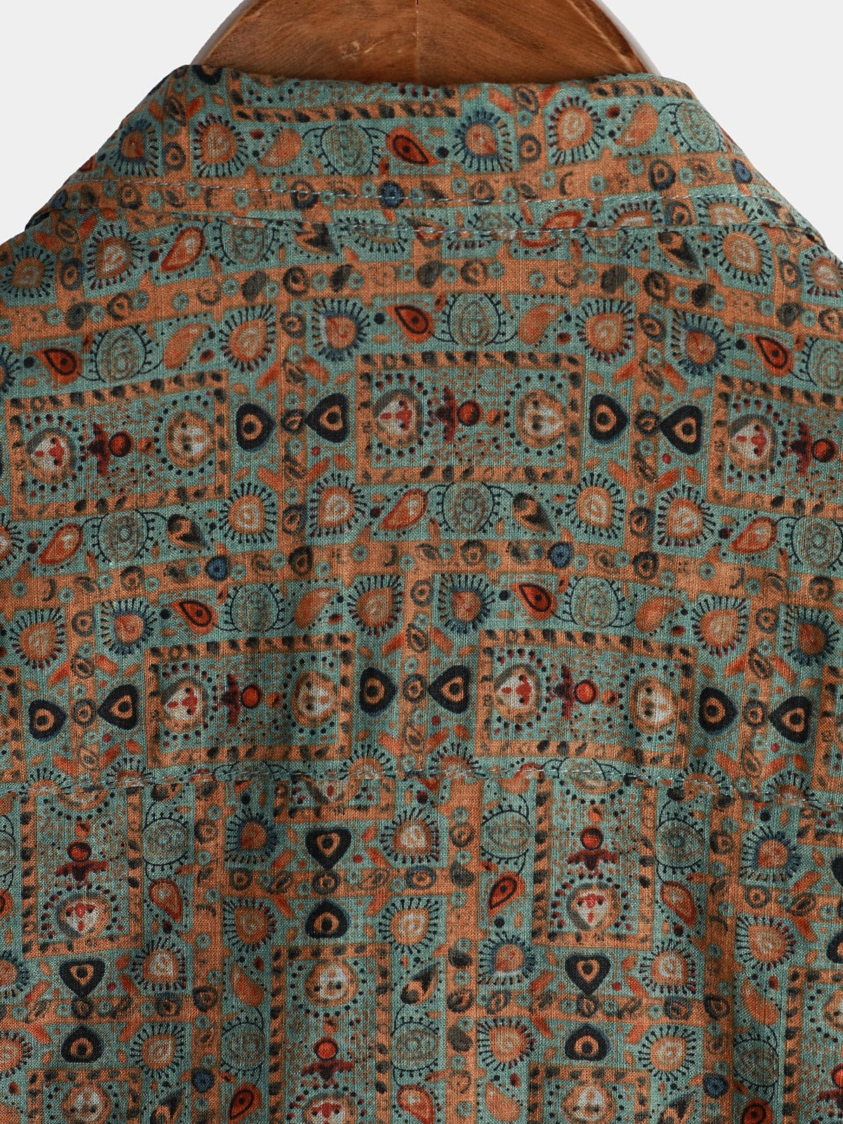 Men's 70s Vintage Brown Bohemian Tribal Retro Short Sleeve Paisley Print Shirt