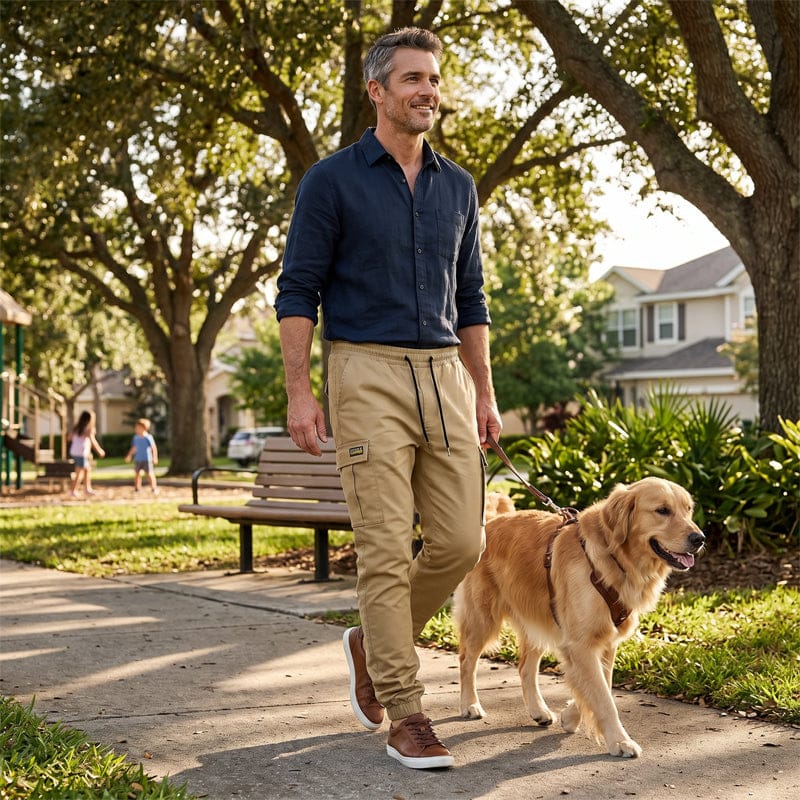 Casual cargo pants for men with drawstring