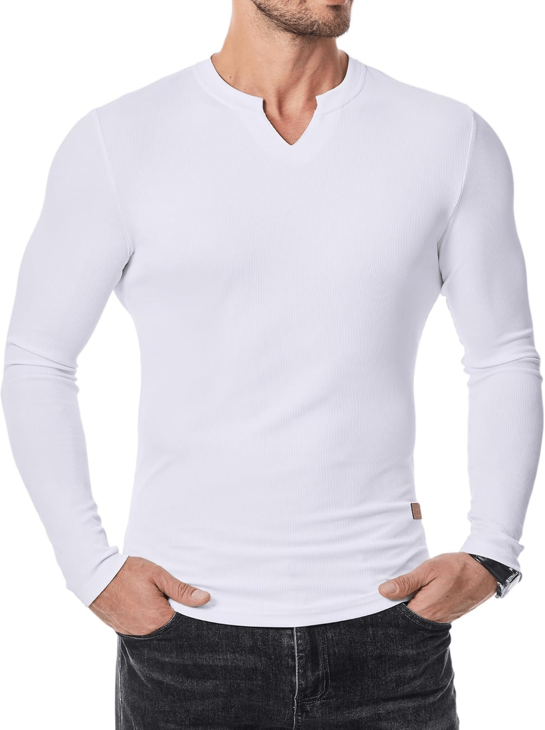 Men’s Slim-Fit V-Neck Long Sleeve T-Shirt – Casual Stretch Layering Top