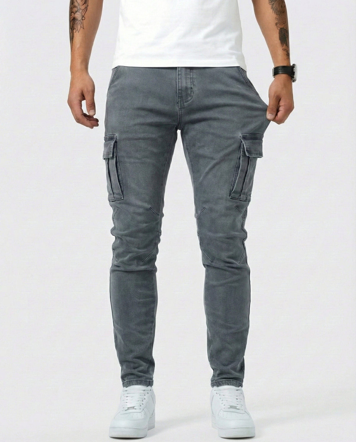 Navy Stretch Cargo Trousers