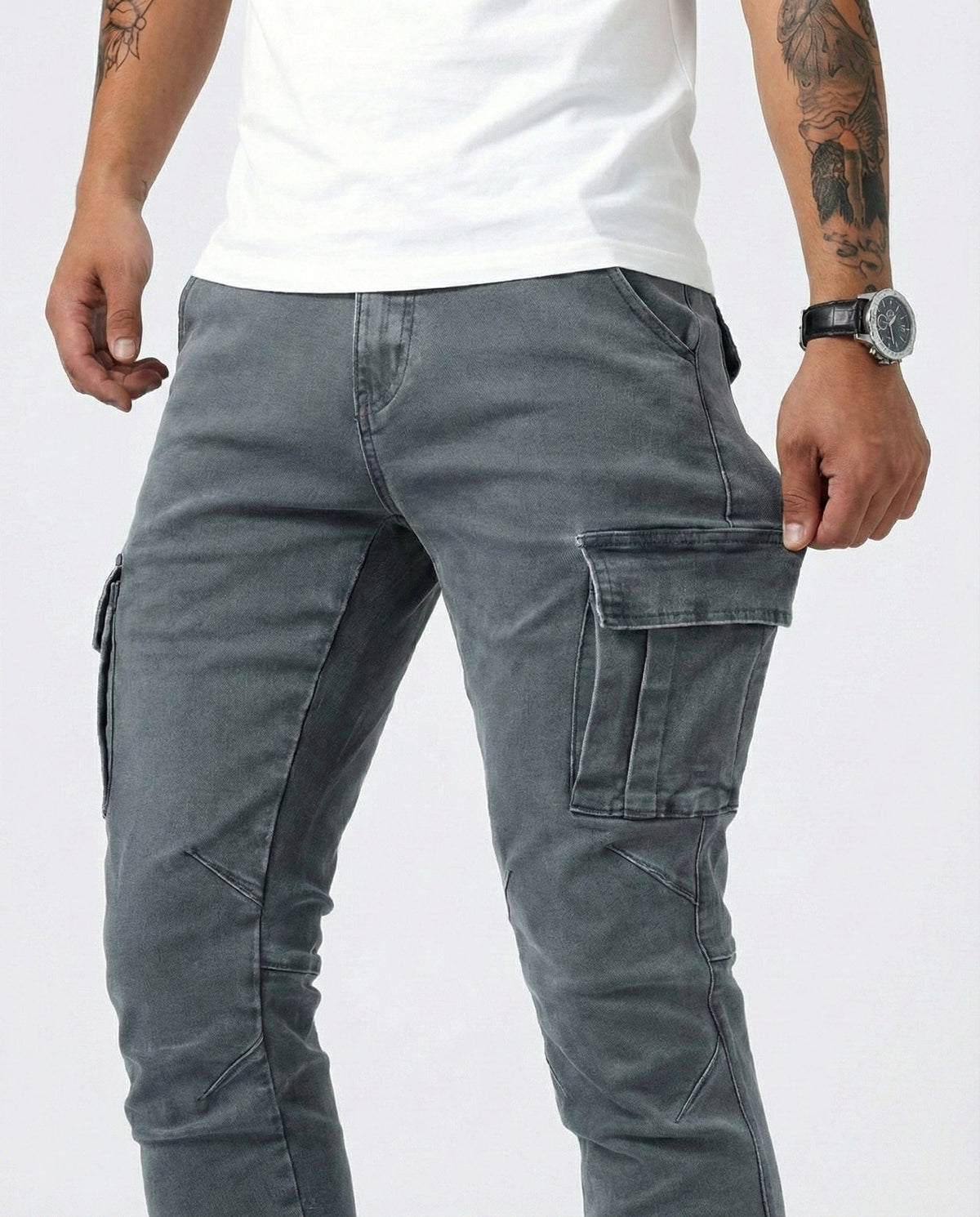 Navy Stretch Cargo Trousers