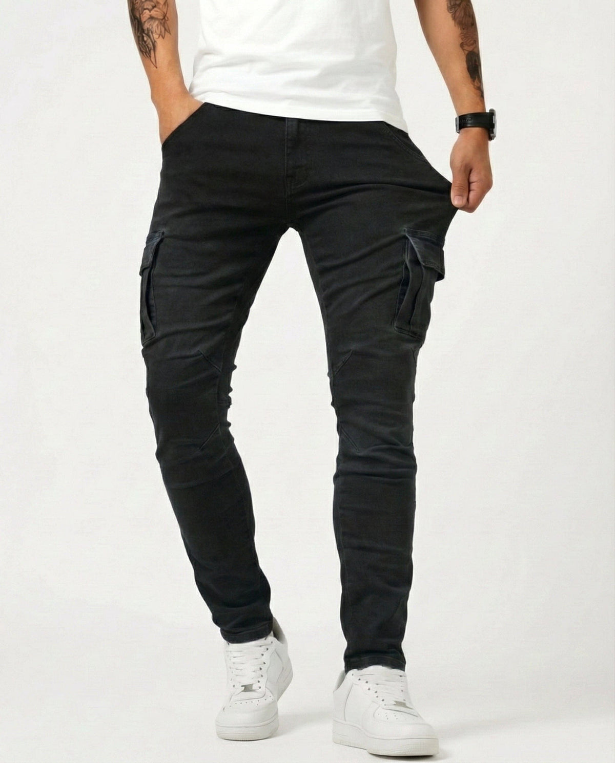 Navy Stretch Cargo Trousers