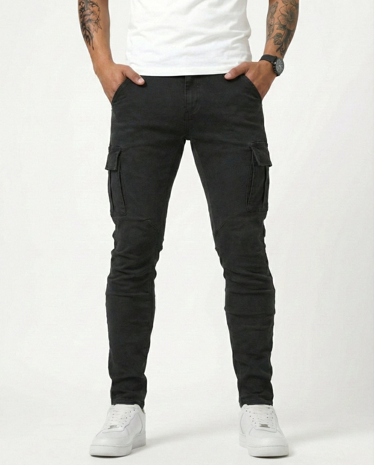 Navy Stretch Cargo Trousers