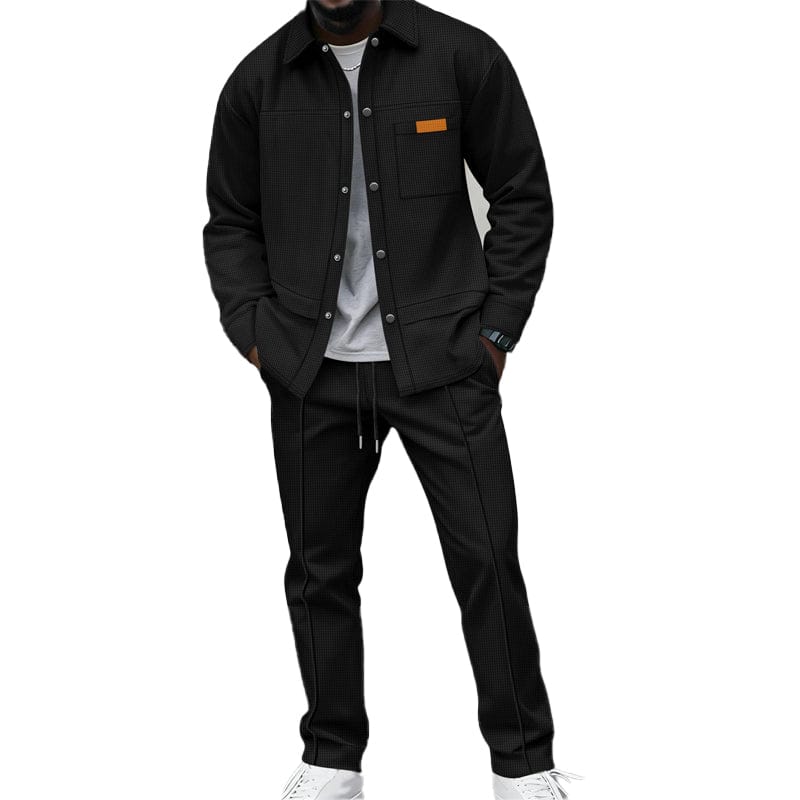 Men's two-piece casual waffle knit outfit: jacket and trousers