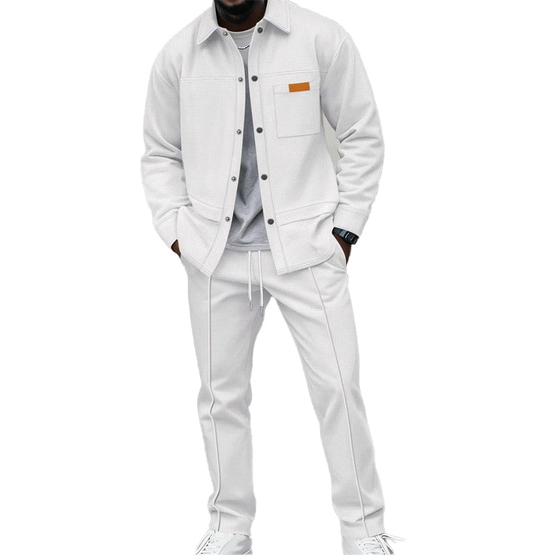 Men's two-piece casual waffle knit outfit: jacket and trousers