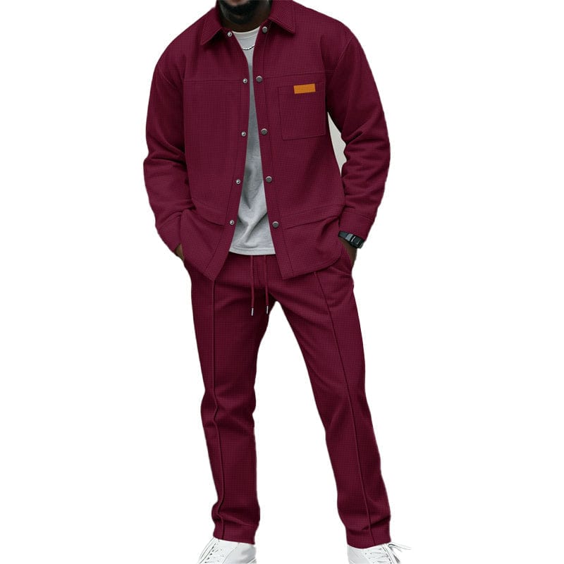 Men's two-piece casual waffle knit outfit: jacket and trousers
