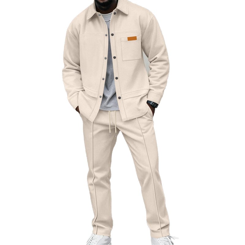 Men's two-piece casual waffle knit outfit: jacket and trousers